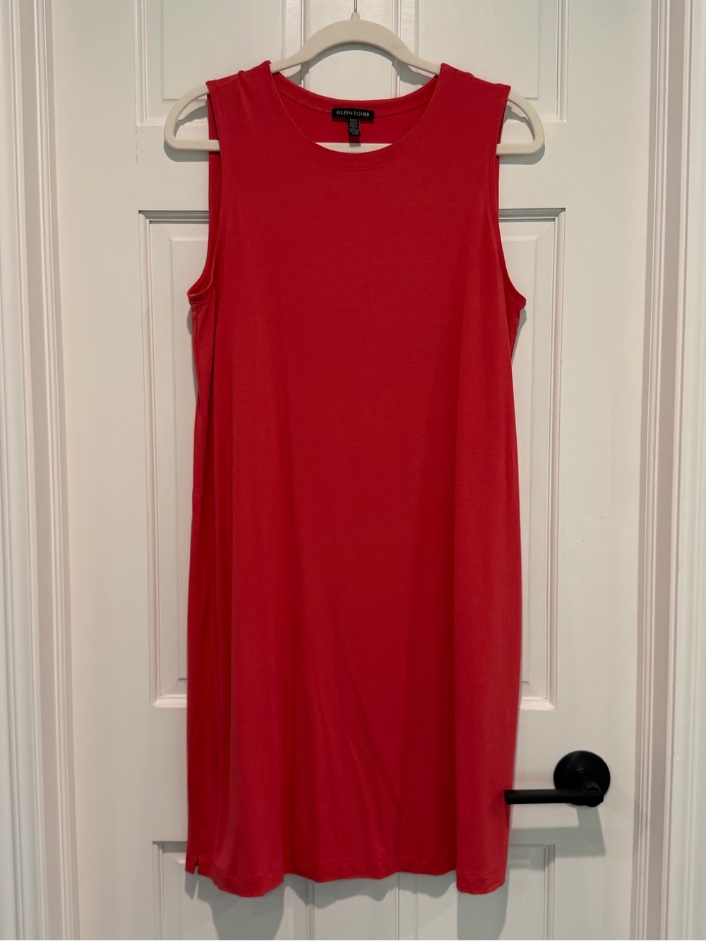 Eileen Fisher Sleeveless Jersey Shift Dress Coral Pink Medium Viscose Blend - Picture 2 of 5